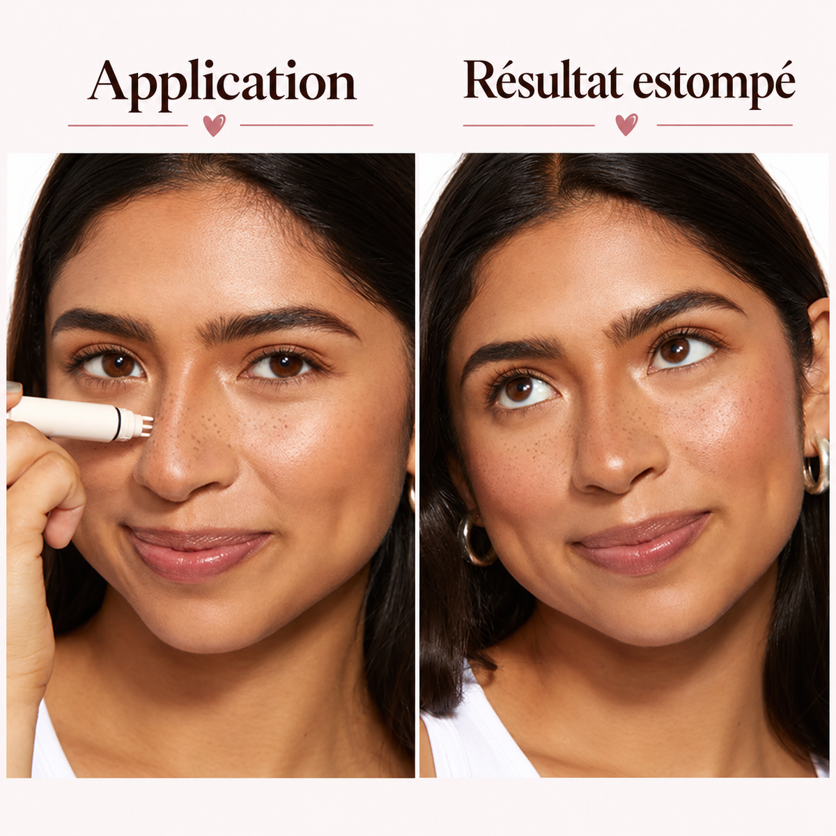 Application et résultat estompé du tampon taches de rousseur